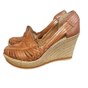 COPY - Solei Ivonne Braided Leather Mexican Brown Wedge Sandal Size 9